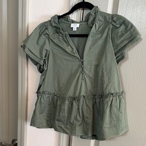 Crown & Ivy Olive Ruffled Blouse